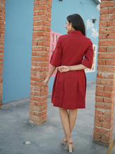 Red Cotton Linen Short Dress